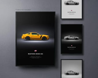 Ford mustang Boss 302 - Auto Poster Druck | Automobiles Wandbild | Auto-Liebhaber Geschenk | Wandkunst für Jungen Zimmer, Home Office
