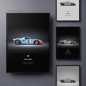 Ford GT40 Mk1 1969 Le Mans - Car Poster Print | Automotive Wall Art | Car Lover Gift | Wall Art for Boys Room, Home Office