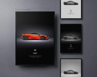 McLaren 765LT - Auto Poster Druck | Automobiles Wandbild | Auto-Liebhaber Geschenk | Wandkunst für Kinderzimmer, Jungenzimmer, Home Office