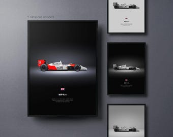 McLaren MP4/4 (1988), Ayrton Senna - Impresión de póster de coche / Arte mural automotriz / Regalo para amantes de los autos / Arte mural para niños, dormitorio de niños, oficina en casa