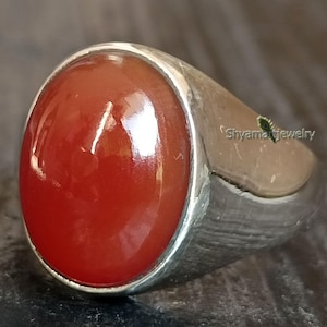 Anillo de plata de ley con ónix rojo: piedra preciosa de ágata vintage
