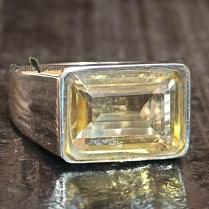Natural Citrine Men&#39;s Ring, Statement Ring, Citrine Rectangle Ring, 925 Sterling Silver, Men&#39;s Signet Ring, Anniversary Ring, Gift for Him