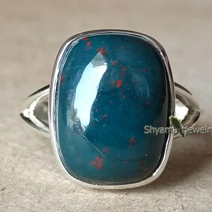 Natural bloodstone Ring, Women&#39;s Ring, 925 Sterling Silver, Cushion Cut Women&#39;s Gemstone Ring, Handmade Ring, Women Bloodstone Ring, Jewelry