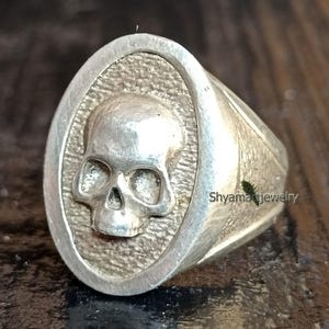 Skull Ring, 925 Sterling Silver Men&#39;s Signet Ring Heavy Signet Ring, Halloween Gift, Big Skull Silver Ring, Black Friday Gift Christmas Gift