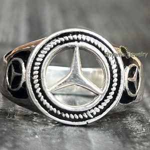 Mercedes Benz Ring, Benz Signet Ring, 925 Sterling Silver, Car lover Jewelry, Men&#39;s Ring, Husband Gifts, father&#39;s day Gift, Men Ring