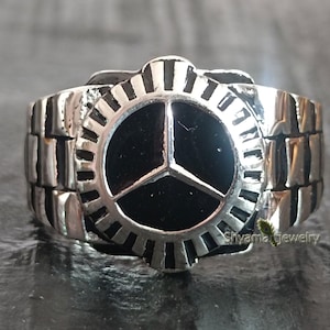 14K Yellow Gold plated Ring, Mercedes Benz Ring, Benz Signet Ring, Car lover Jewelry, Men&#39;s Ring, Husband Gifts, father&#39;s day Gift, Men Ring