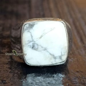 White Howlite Men&#39;s Ring, 925 Sterling Silver Ring, Stylish Design Ring, Turkish Men&#39;s Ring, Signet Men&#39;s Ring, Men&#39;s Jewelry, Gift for Him