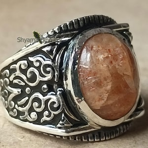 Anillo de sello de piedra solar: banda de plata esterlina Art Déco