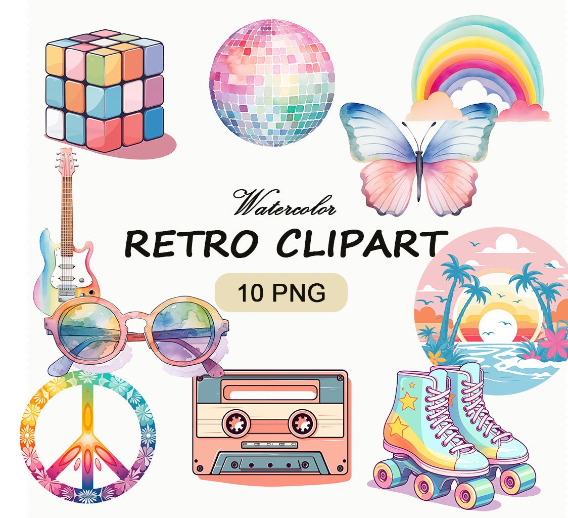 Retro Clipart Png Digital Download, Vintage 80s Items, Disco Retro
