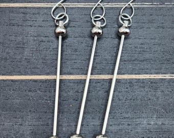 Bar Ornaments for beads, Pack of 6 silver bars, silicone beads, Christmas ornaments, Beadable Ornament Bars, Christmas Tree Ornament Bars.