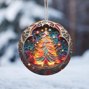 Pine Tree Ornaments, Sublimated Christmas Tree Ornaments, 3in Round Ornaments, Christmas, Round Ornaments, Winter Tree Christmas, Gifts