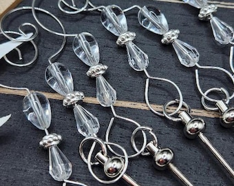 Pack of 6**, Bar Ornaments with crystal accents for beads, silver bars, silicone beads, Christmas ornaments, Beadable Ornament Bars