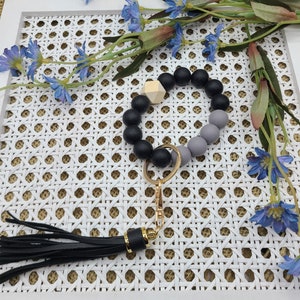 Silicone Wristlet Bangle Keychain, Mothers Day Gift, Teacher Appreciation Gift, Wristlet Keychain Bracelets with Leather Tassel for Women