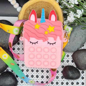 Kids Crossbody Bag, Pink Purple Rainbow Crossbody Pouch, Pop it Unicorn Coin Bags for Girls, Accessories, Birthday Gift for Girls, Fidget
