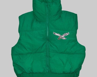 Gilet matelassé court Kelly Green des années 90 pour femme des Eagles de Philadelphie