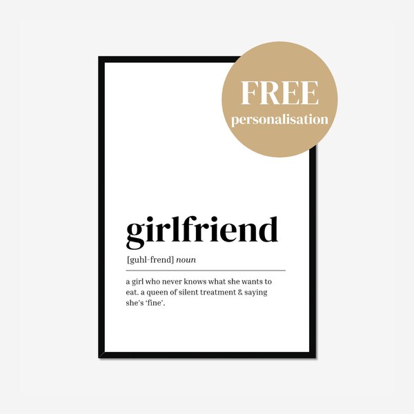 Girlfriend definition print | wall art | girlfriend gifts | dictionary print | word meaning wall prints | printable art | instant download