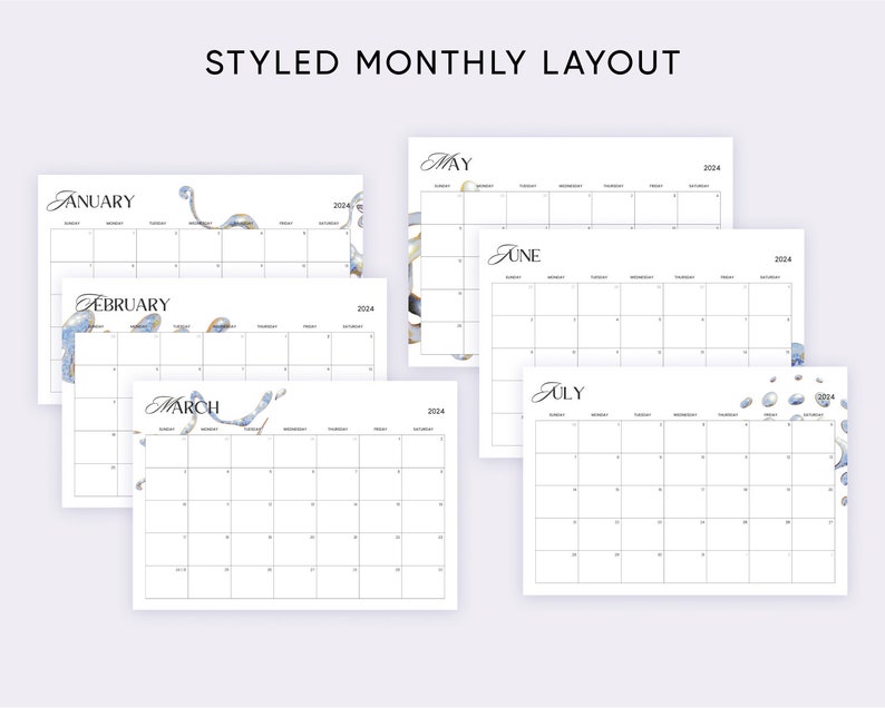Modern Brutalist 2024 Monthly Calendar Printable Calendar Digital