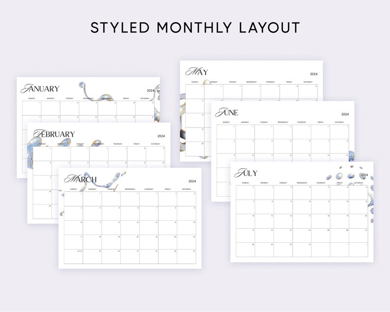 Y2K Monthly Calendar Neobrutalism Modern Brutalism Printable 2024