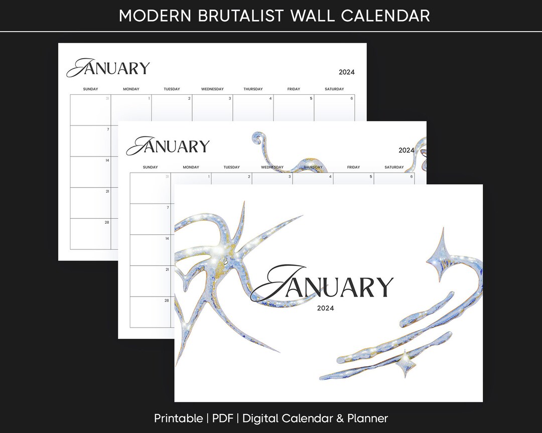 Y2K Monthly Calendar Neobrutalism Modern Brutalism Printable 2024