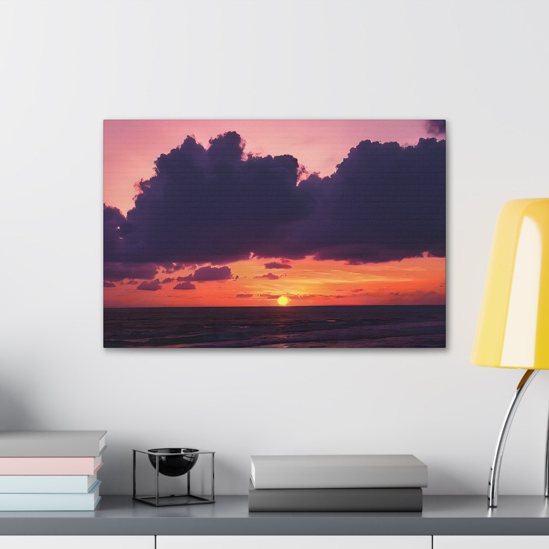 Sunset Beach Canvas Wall Art Ocean Waves Landscape Wall Decor Coastal Beach Sunset Pictures