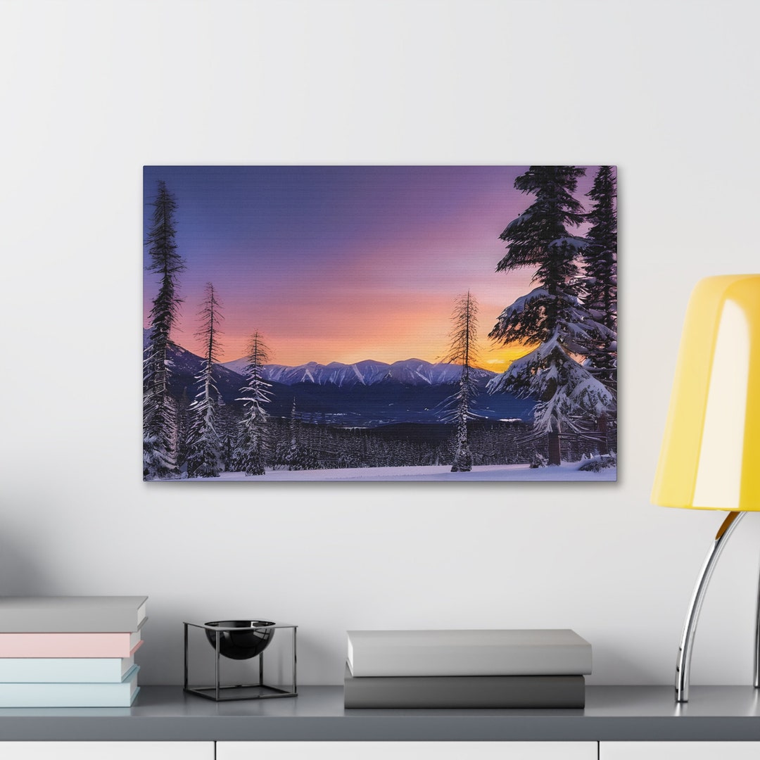 Snowy Mountain Sunset Canvas Wall Art Landscape Portrait Wilderness ...