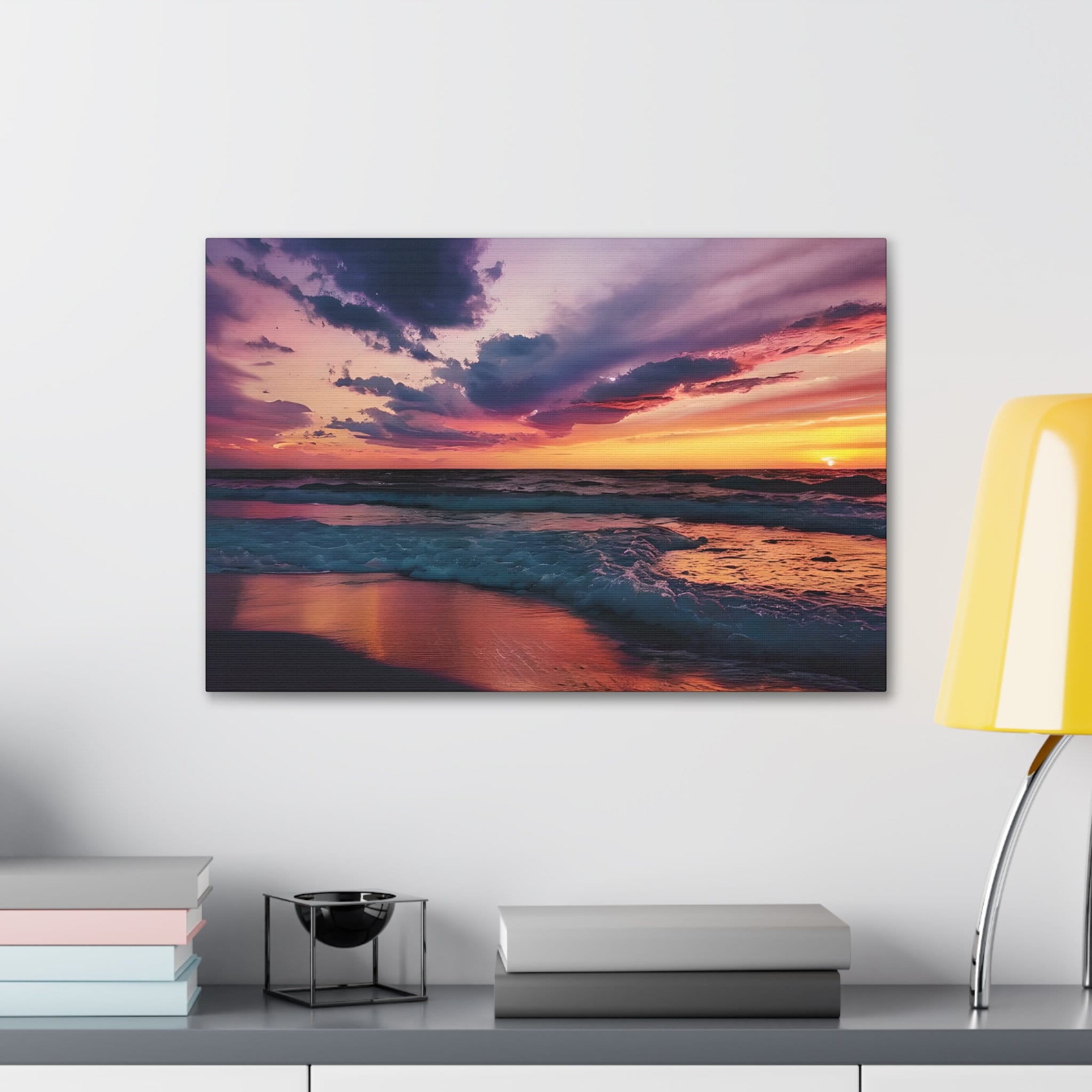 Sunset Beach Canvas Wall Art Ocean Waves Landscape Wall Decor Coastal ...