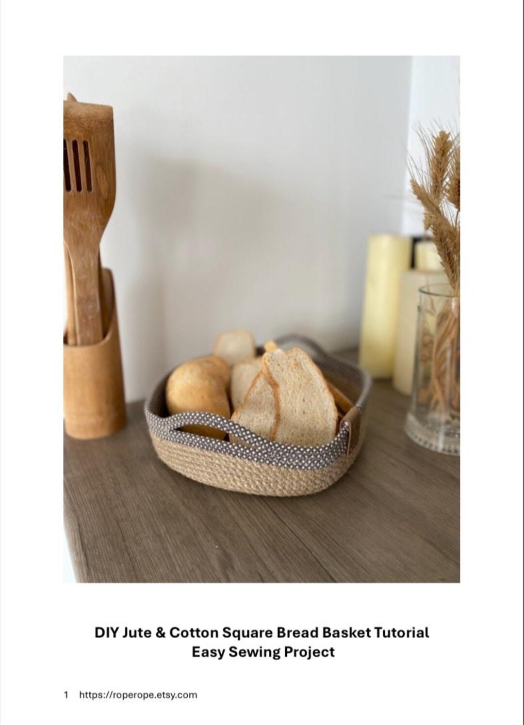DIY Jute Bread Basket Sewing Tutorial: Square Rustic Basket (PDF ...