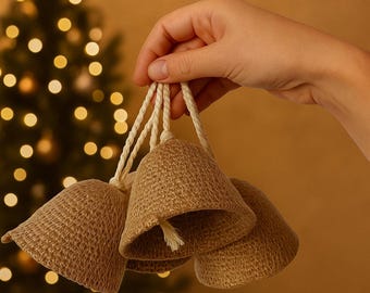 Rustic Jute Bells Set, Christmas Tree Ornaments, Pet-Safe Holiday Décor