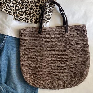 Raffia Tote Bag – Natural Crochet Summer Purse with Leather Handles, Eco-Friendly Beach Bag, Zero Waste Gift Idea for Her