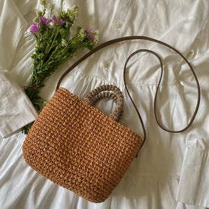Handmade Raffia Crossbody Bag: Small Crochet Summer Purse