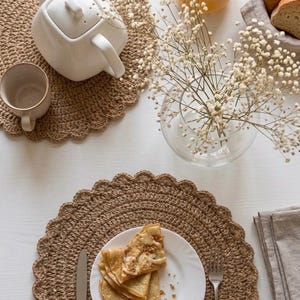 Jute Tischsets Set Häkeldeckchen Boho Tischdekoration 15 Zoll rund Eco Geschenk