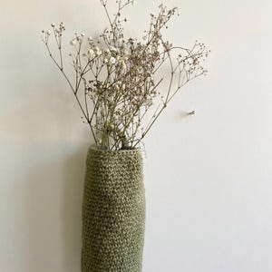 Small Jute Crochet Wall Hanging Basket for Dried Flowers, Green Planter, Boho Decor