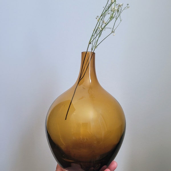 Vintage Ikea Hand Blown Amber Glass Salong Vase Johanna Jelinek Swedish