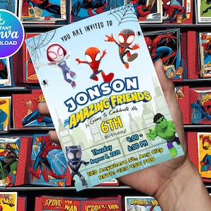 Watercolor Spidey and his Amazing Friends Birthday Party Invitation, Superhero Birthday Invite, Editable Template, Mobile Invite, Printable,