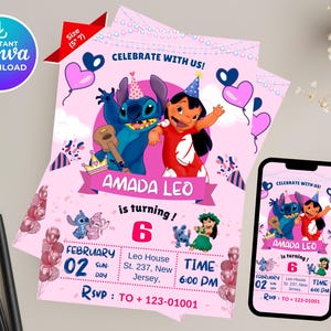 Invitación de cumpleaños de Stitch / invitación de cumpleaños de Stitch / invitación de cumpleaños de Stitch / invitación de fiesta de cumpleaños de Stitch / invitación de Stitch para niños