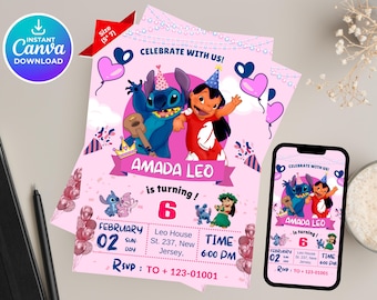 Stitch Birthday Invitation | Editable Kids Party Invite (Digital)