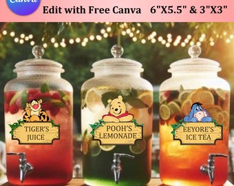 Printable Winnie the Pooh Party Drink Label | Hundred Acre Wood Party Beverage Label | Lemonade Label | Perfect for birthday party or event