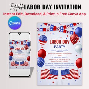 Labor Day Invitation Template | Labor Day BBQ Party E-Invitation | Labor Day BBQ Evite Invitation | BBQ Invitation | Party Invite