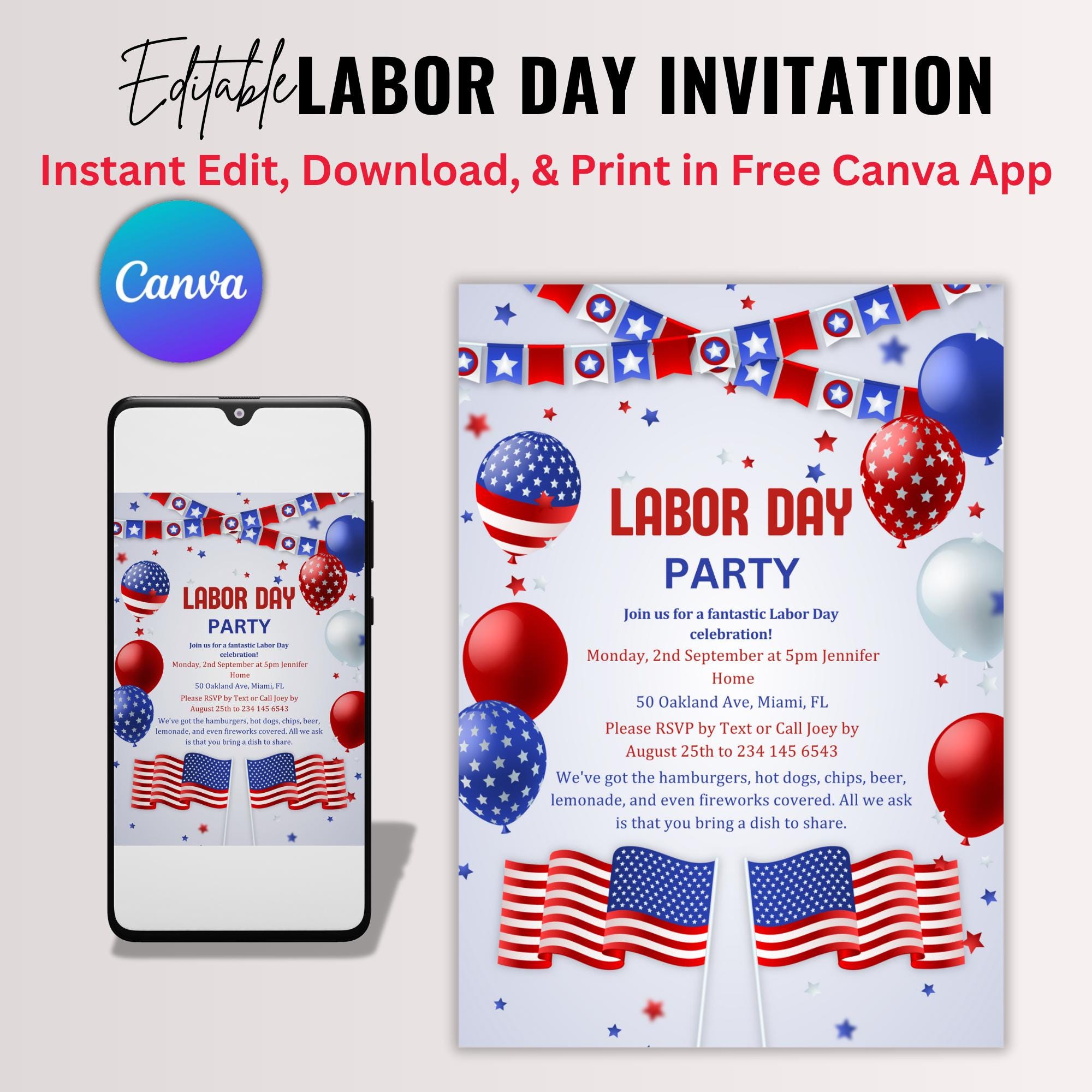 Labor Day Invitation Template | Labor Day BBQ Party E-Invitation | Labor Day BBQ Evite Invitation | BBQ Invitation | Party Invite