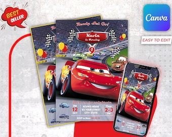 Lightning McQueen Birthday Invitation | Cars Party, Editable (Digital Download)