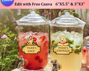 Printable Winnie The Pooh Drink Label For Baby Shower | Hundred Acre Wood Party Beverage Label | Perfect for birthday party or event