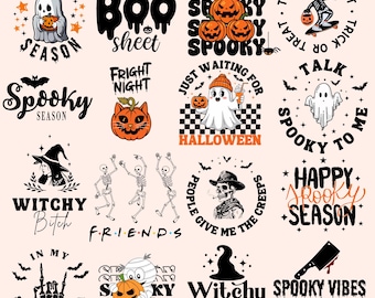 Paquete de imágenes PNG de Halloween retro / Diseños espeluznantes de otoño para sublimación (descarga digital)