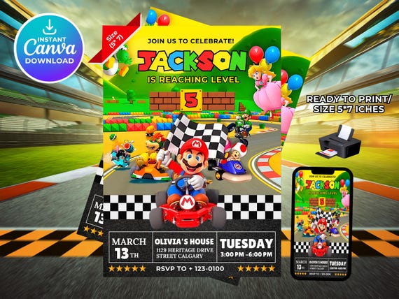 Editable Mario Bros Invitation, Super Mario Birthday Invitation, Printable Birthday Party Invitations, Digital Bday Party Invite Template