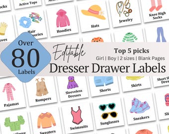 Kids Dresser Drawer Labels | Nursery Drawer Labels | kids Drawer Labels | Kids Closet Storage Stickers | Kids Clothing Storage labels