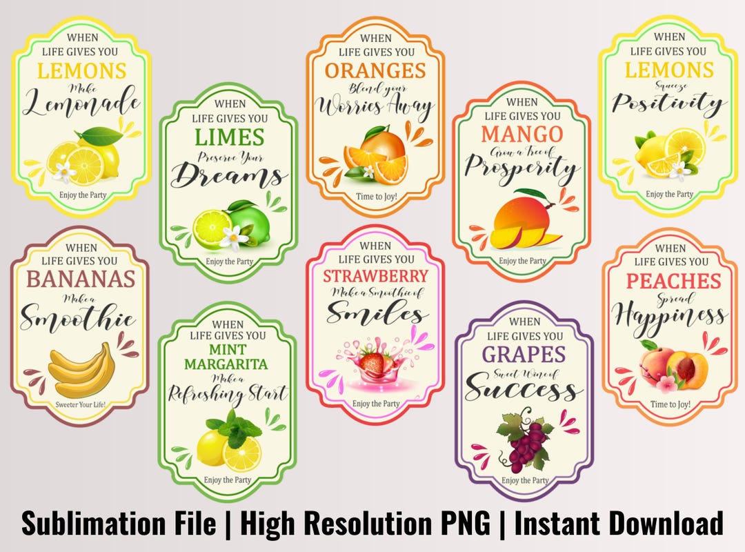 Retro Lemonade Labels | Margarita, Self-care PNG Bundle (digital ...