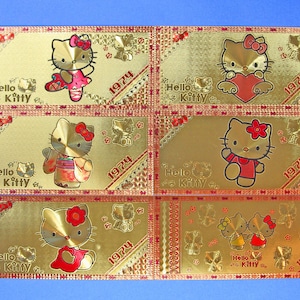Hello Kitty 24k Gold Foil Plated 5 Different Banknotes Set Anime Collectible