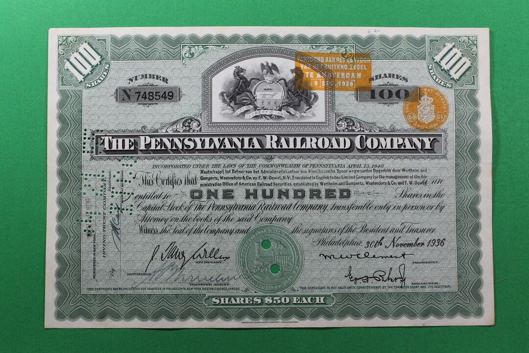 The Pennsylvania Railroad Company Stock Certificate Great Gift Etsy