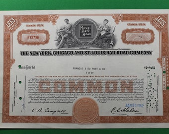 The New York, Chicago and St. Louis Railroad Company Stock Certificate Great Gift