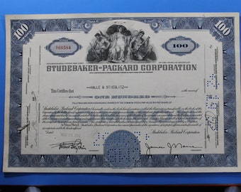 Studebaker Packard Corporation Stock Certificate Great Gift