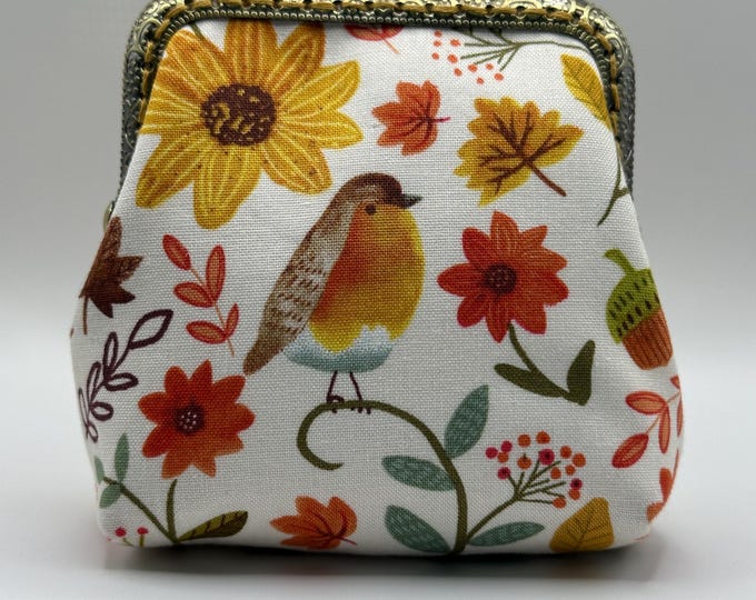 Handmade vintage style coin purse of autumn inspired cottagecore print